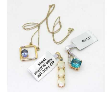 A collection of Gems TV jewellery to include, a bi colour tanzanite and diamond pendant and chain,&nbsp; a 9ct gold opal and 