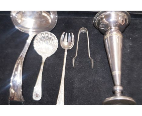 Walker &amp; Hall silver plated vase together with silver plated soup ladle sugar sifter &amp; others