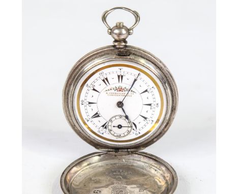 BILLODES - a Turkish silver full hunter key-wind pocket watch, by K Serkisoff & Co of Constantinople, gilt white enamel dial 