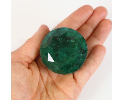 462.00ct unmounted round mixed-cut emerald, 43.00mm x 43.00mm x 32.00mm, indications of colour enhancement, 92.64g, with GLI 