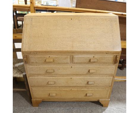 Peter Van Der Waals (1870 - 1937), a Cotswold School Arts and Crafts bureau in light pollard oak, circa 1930, provenance: pur