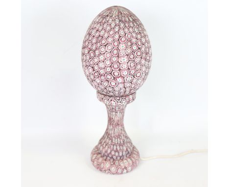 A Millefiori glass table lamp with egg-shaped matching glass shade, overall height 42cm 