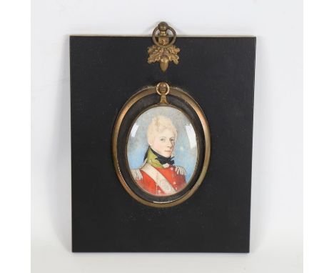 A miniature watercolour on ivory, circa 1800, portrait of Lt John Wolfe, 5th of Foot (the Northumberland Fusiliers), unsigned