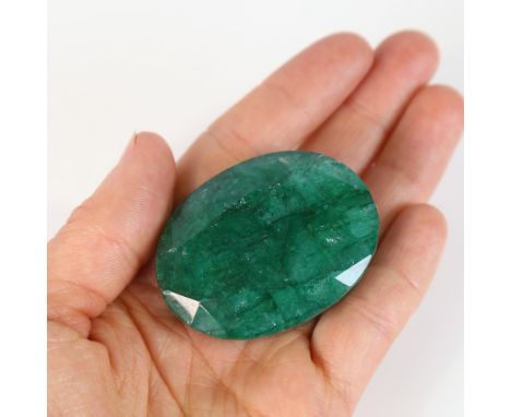 298.00ct unmounted oval mixed-cut emerald, 47.00mm x 36.00mm x 20.00mm, evidence of colour enhancement, 59.70g, with GLI Gems