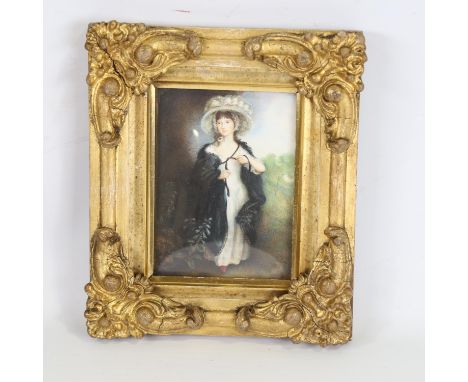 A miniature watercolour, portrait of Elizabeth Haverfield, probably on paper, circa 1900, in ornate gilt-gesso frame, unsigne