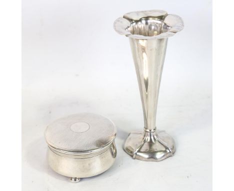 A George V silver dressing table jewel box, by Walker & Hall, hallmarks Birmingham 1926, diameter 8cm, and an Edwardian silve