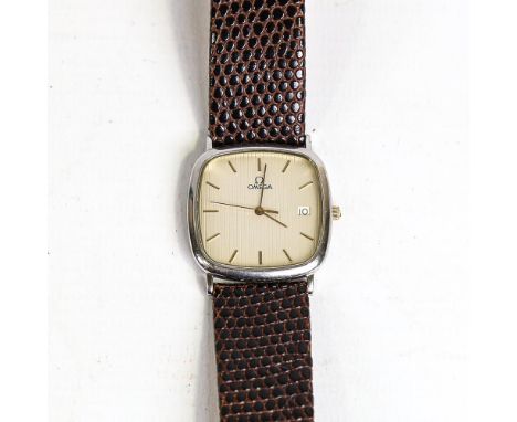 OMEGA - a stainless steel De Ville quartz wristwatch, ref. 196.0317.1, textured silvered dial with gilt baton hour markers, d