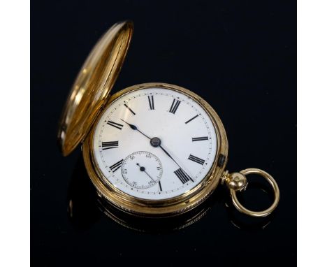 A 19th century 18ct gold full hunter key-wind pocket watch, by H F Gallop of London, white enamel dial with Roman numeral hou