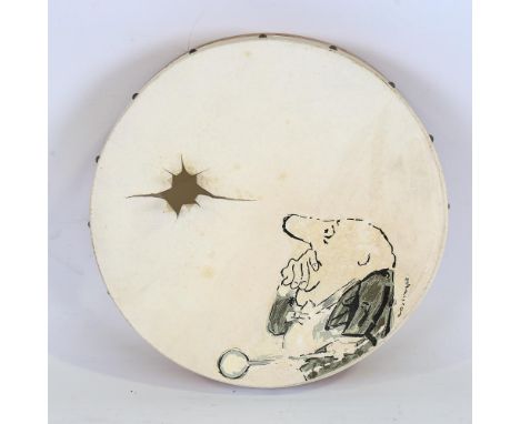 Gerard Hoffnung (1925 - 1959), a 'Busted Tambourine' comic illustration sculpture, diameter 23cmSome flaking to applied litho
