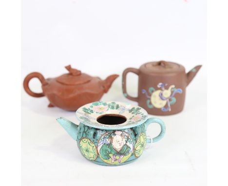 3 Chinese ceramic teapots, including a redware teapot with a frog knop (3) 