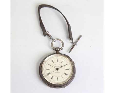 A Victorian silver-cased open-face Doctors Type centre seconds chronograph pocket watch, by J Harris & Sons of Manchester, wh