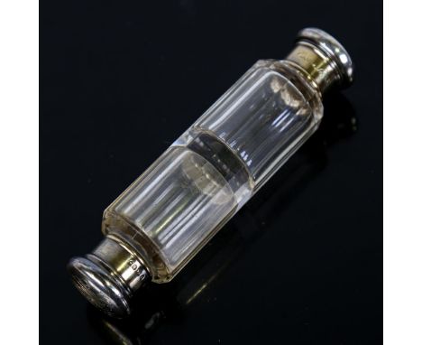 A Victorian novelty silver-mounted double-ended glass scent flask, by John Harris, hallmarks London 1857, length 13cmNo major