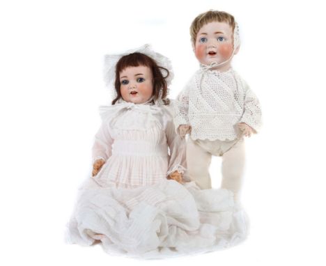 2 x PuppenKley &amp; Hahn und Armand Marseille, 1 x Halsmarke: 680/8 K&amp;H Made in Germany; Bisquit-Kurbelkopf, Echthaar-Pe