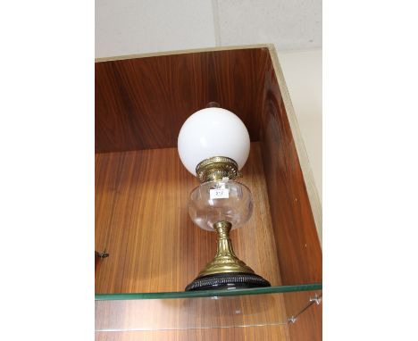 A BRASS & GLASS OIL LAMP
