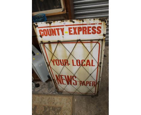 A VINTAGE ENAMEL COUNTY EXPRESS NEWSPAPER SIGN