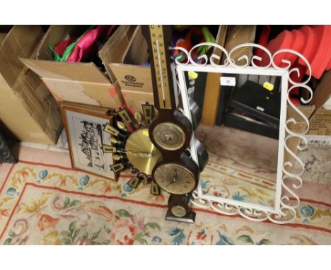 A MODERN BAROMETER, MIRROR, CLOCK ETC