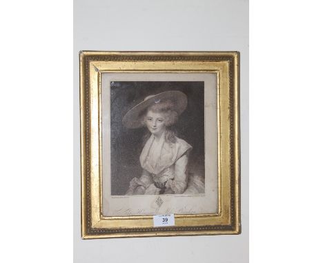 A FRAMED ENGRAVING BEHIND GLASS - PORTRAIT MRS BINGHAM AFTER JOSHUA REYNOLDS ENGRAVED F BARTOLOZZI