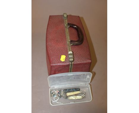 A VINTAGE FIRST AID BAG, POCKET KNIVES ETC