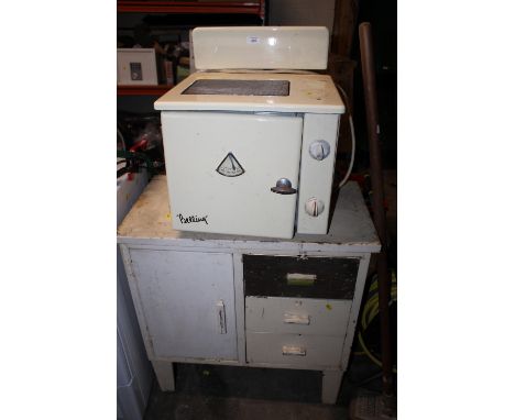 A VINTAGE BELLING OVEN TOGETHER WITH METAL CABINET