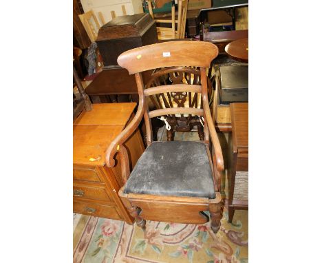A 19TH CENTURY ARMCHAIR / COMMODE & A DROPLEAF TABLE A/F