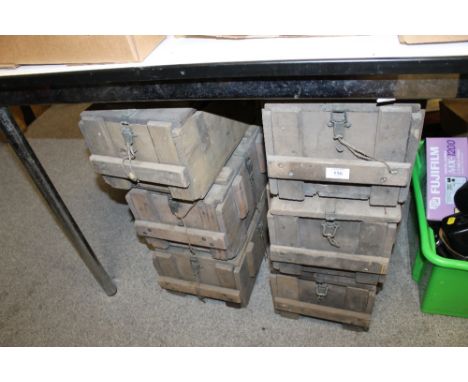 SIX WW2 ERA WOODEN AMMUNITION BOXES (SOME DATED 1945 UNDERNEATH)