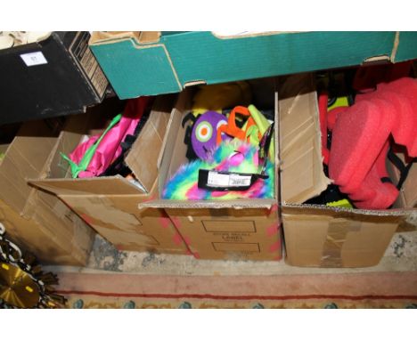 FOUR BOXES OF HALLOWEEN ITEMS TO INC DECORATIONS, PROPS, MASKS ETC