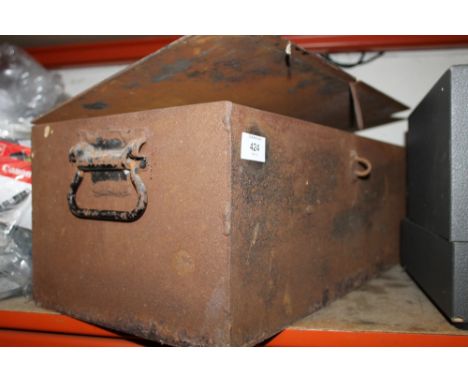 A METAL CRATE CONTAINING MIXED TOOLS, SCREWS, BOLTS ETC