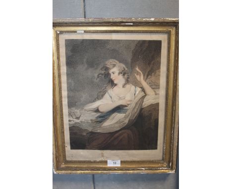A FRAMED HAND COLOURED ENGRAVING BEHIND GLASS - PORTRAIT ARIADNE AFTER W HAMILTON PUB. J STANDFORD