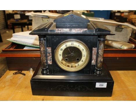 A SLATE MARBLE MANTLE CLOCK