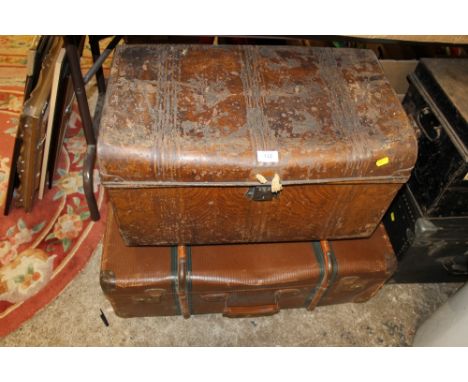 TWO BROWN VINTAGE TRUNKS - ONE BEING METAL