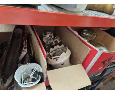 3 boxes of mixed pottery and glass including Old Foley Eastern Glory and 2 flying shuttles