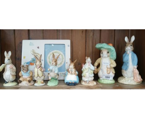 Royal Albert Beatrix Potter figurines - 2 large figures Peter with Red Pocket Handkerchief 18cm high and Benjamin Bunny 15cm 