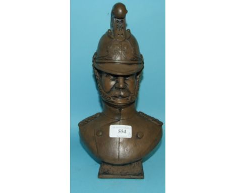 A Patrick Creton limited edition bronzed bust of a Victorian fireman, wearing a helmet, 29/1000, with certificate (2)