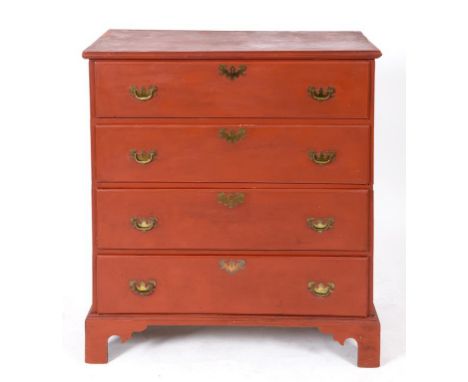 A red painted chest, of four long drawers, on bracket feet, 100 cm wide  See illustration Condition report Report by RB

Pine
