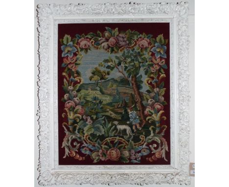 A needlework hunting scene panel, 74 x 58.5 cm