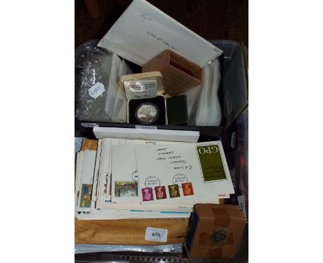 Assorted silver proof commemorative coins, other coins, first day covers and other items (qty)