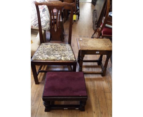 An oak joint stool, another stool, and a dining chair (3)