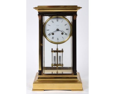 A French mantel clock, the white enamel dial with Roman numerals signed L'Epée France, fitted a movement striking on a bell, 