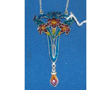 An Art Nouveau style silver and enamel necklace