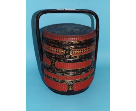 A Chinese lacquer picnic hamper, 30 cm high