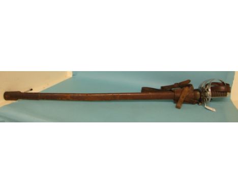 An infantry officers sword, with a leather scabbard 