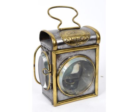 A Merryweather Victorian fireman's hand/belt oil lamp, 20 cm high  See illustration
