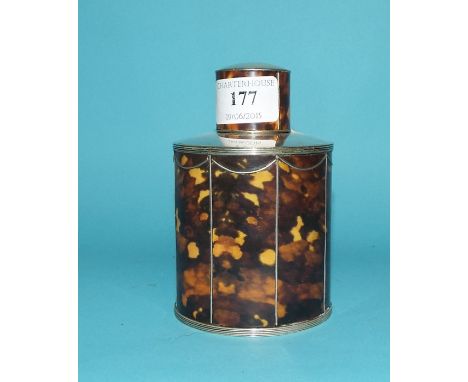 A silver plated faux tortoiseshell tea caddy, 12.5 cm high 