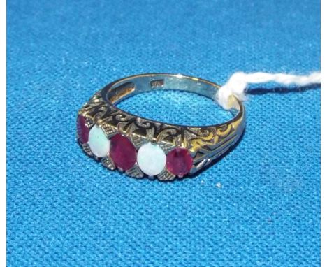 A 9ct gold, opal and ruby ring