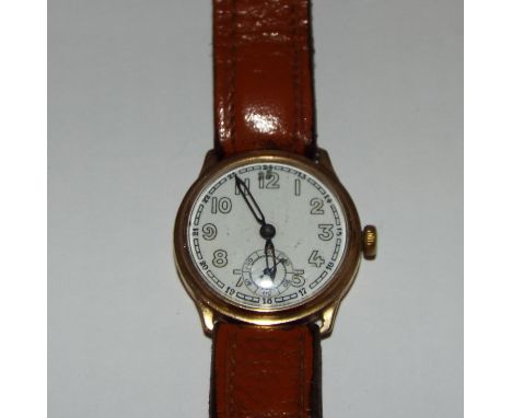 A gentleman's 9ct gold Rotary wristwatch, the white enamel dial with Arabic numerals and subsidiary seconds dial