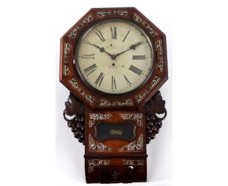 A drop dial wall clock, the white painted dial signed E Robinson Crewe, with Roman numerals,  fitted a single fusee movement,