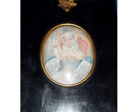 An oval portrait miniature, of Marie Stuart, watercolour, indistinctly signed, 7 x 5.5 cm
