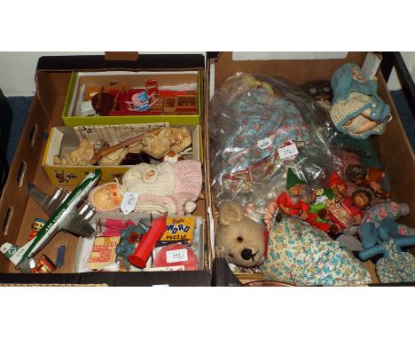 A Pelham Puppet Foal, boxed, assorted dolls and plush toys, doll's house furniture, other toys and four Steiff figures, Pucki