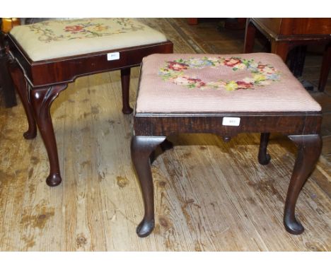 An 18th century style mahogany stool, and a similar oak stool (2)