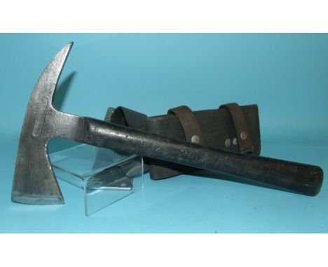 A 1940s Merryweather fireman's axe, with pouch and belt